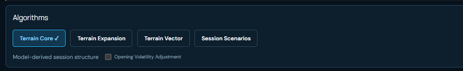 Terrain Core, Terrain Expansion, Terrain Vector and Session Scenarios controls